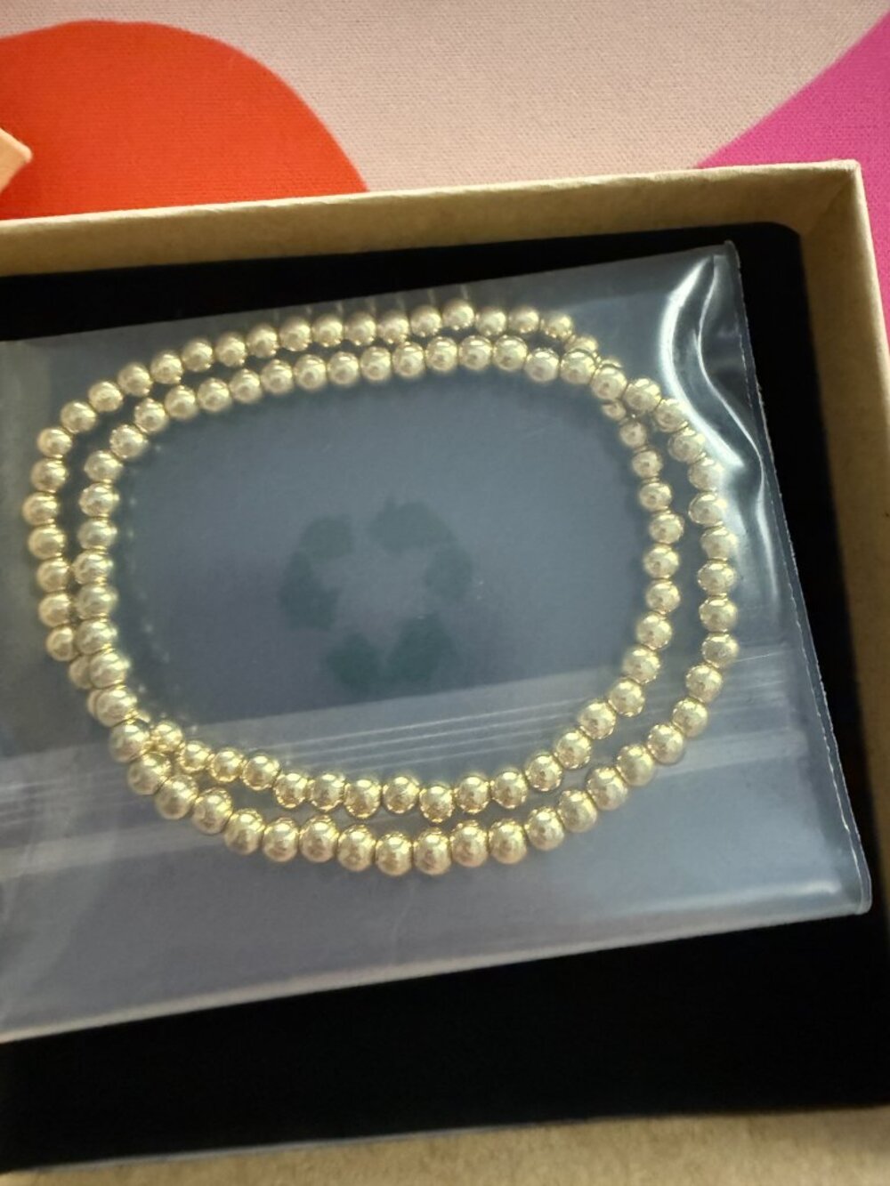 Badu 14K Gold Plate Bead Bracelet Stretch Stack of 2 NEW - Picture 2 of 5